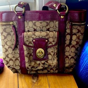 Purple Coach Purse with Leather Details